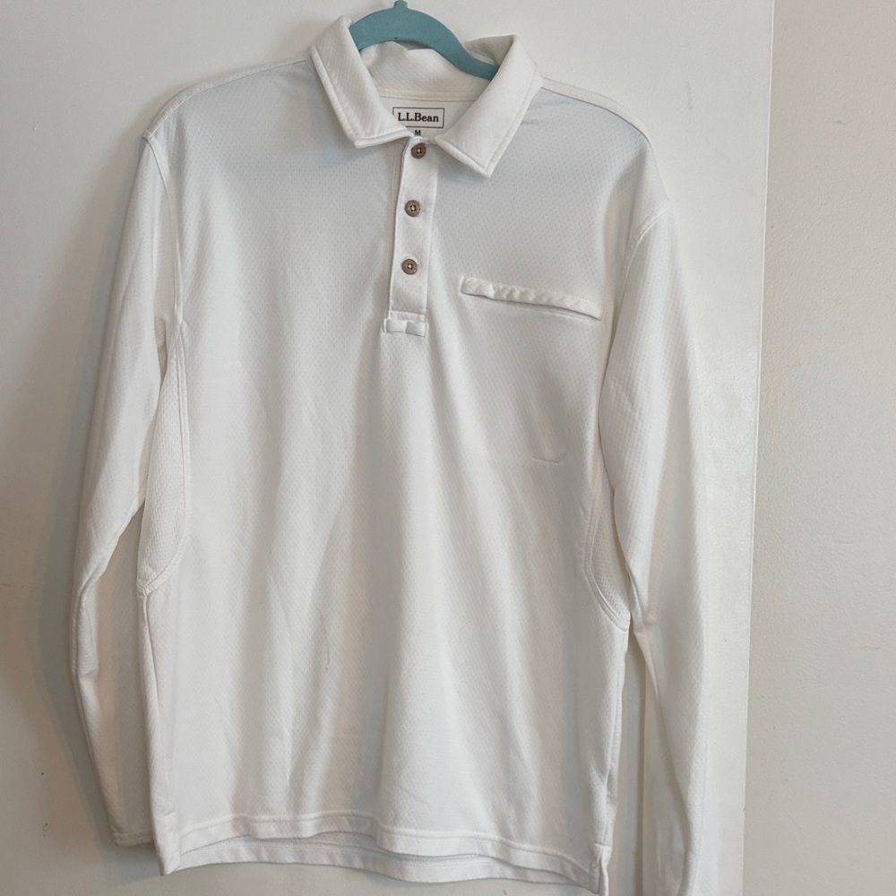 L.L. Bean Men's Long-Sleeve Polo in White. Size M